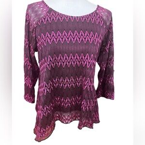 🔥🔥NEW DIRECTIONS Petites Sz PL 3/4 Sleeve Purple/black Top